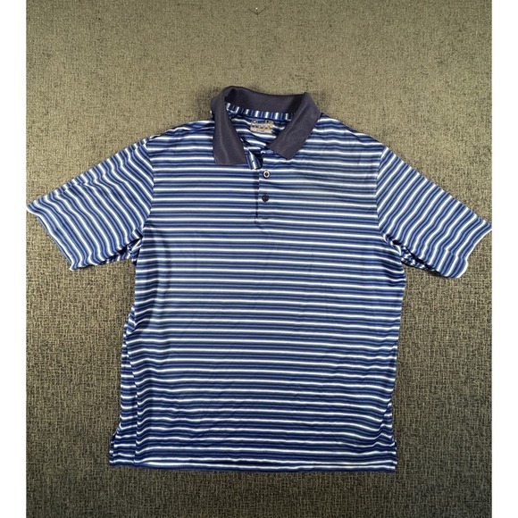 Under Armour Shirt Mens Large Blue Stripe Polo Loose Fit Heat Gear Short Sleeve - Picture 1 of 8